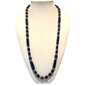 Vintage Trifari 28" Gold and Blue Lucite Necklace